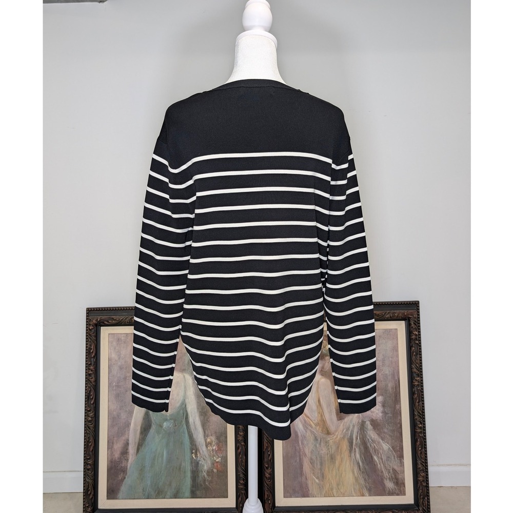 Lauren Ralph Lauren Women's Black White Striped Crewneck Sweater 2X - Picture 4 of 8